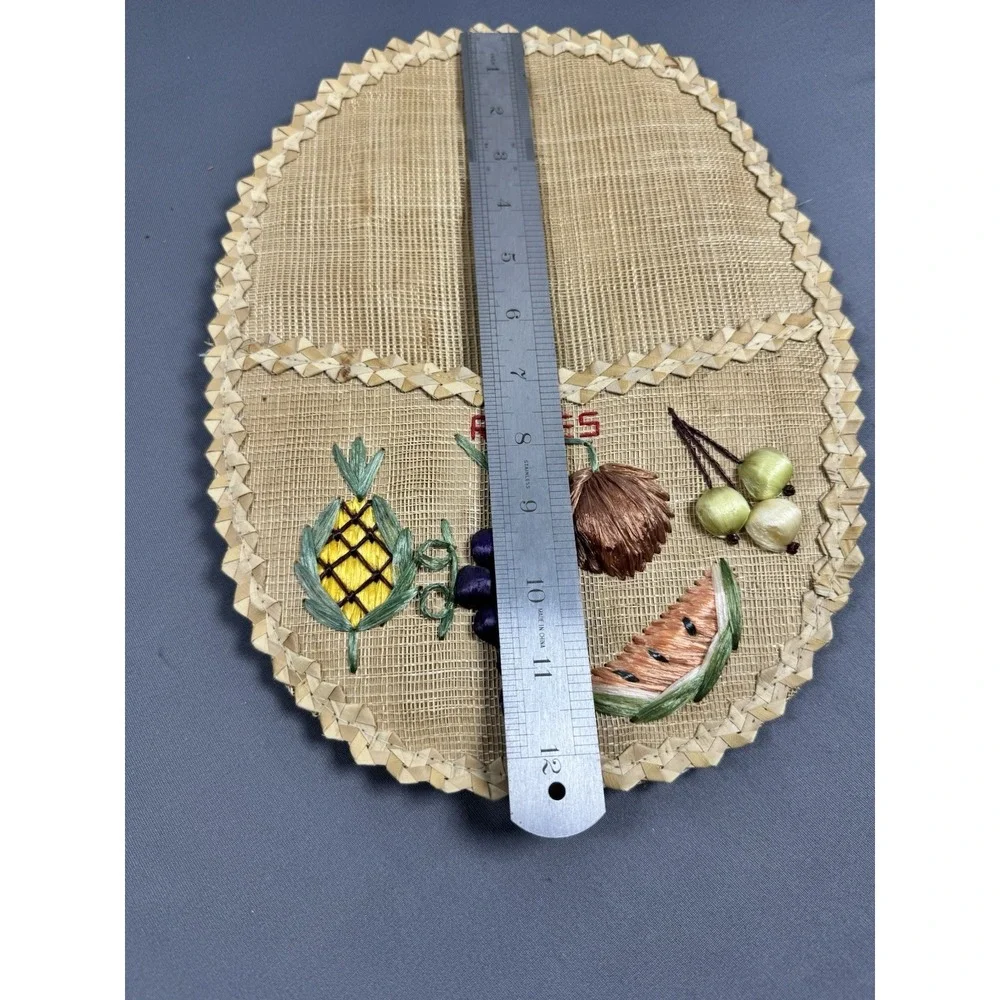 Vintage Mid Century MCM Raffia‎ Woven RECIPE HOLDER FRUIT Wall Hanging Art 12